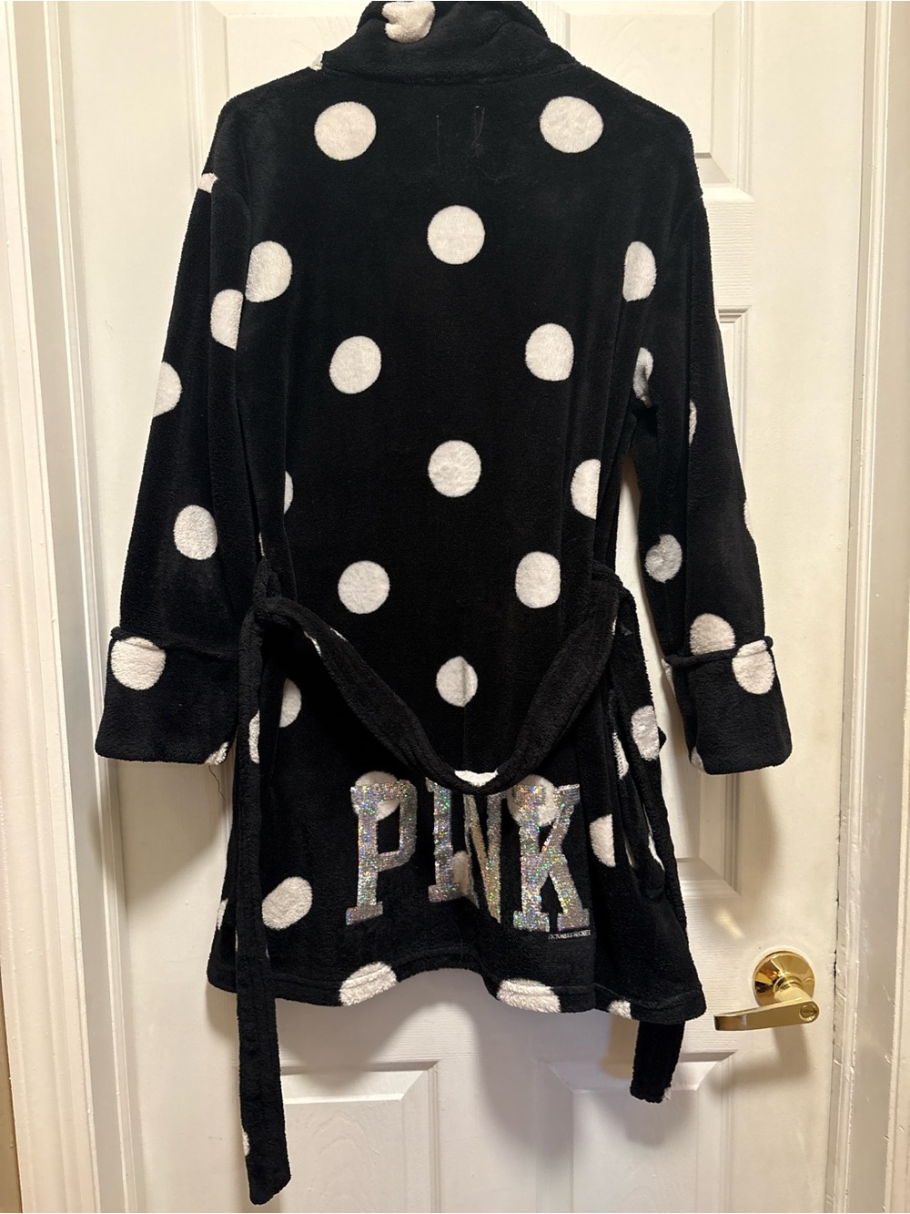 PINK Victoria's Secret Black Robe with White Polka Dots - Picture 3 of 4